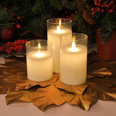 China Moving Flame Led Candle Simulated Dancing Battery Operated Wick Led Flameless Pillar Candles In Glass Jar for sale