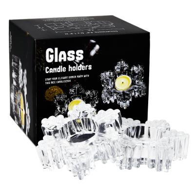 China Modern Unique Art Clear Clear Snow Shape Glass Tealight Candle Holders for sale