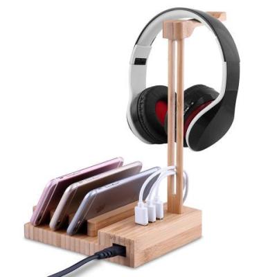 China Rope Wooden Bamboo Desktop Mobile Phone Holder Stand USB Charging Charging Stand With Earphone Stand for sale