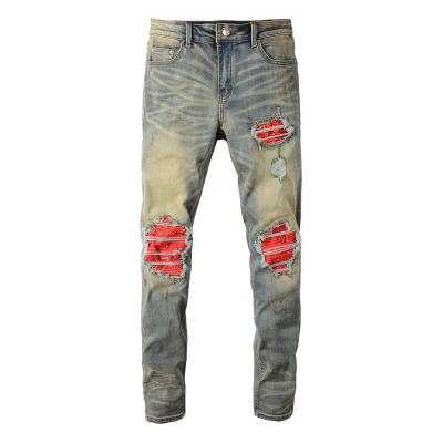 China Sustainable Streetwear Style Denim Pants Male Vintage Distressed Ripped Slim Men Stacked Jeans for sale