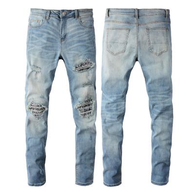 China European and American fashion men's sustainable jeans with holes fashion beggar blue rippedjeans casual stretch gaiters for sale