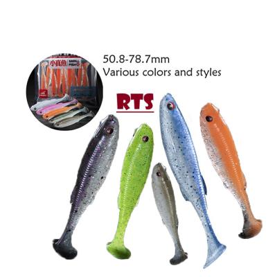 China Bulk Wholesale Soft Bait Paddle Tail Baits Double Color Sea Fish Lures Small Real Fish T Tail for sale