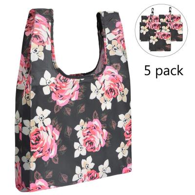 China Reusable Reusable Foldable Eco-Friendly Foldable Grocery Tote Bags Floral Reusable Grocery Tote Bags Heavy Duty Grocery Tote Bags Lokass 5Pcs Grocery Bags for sale