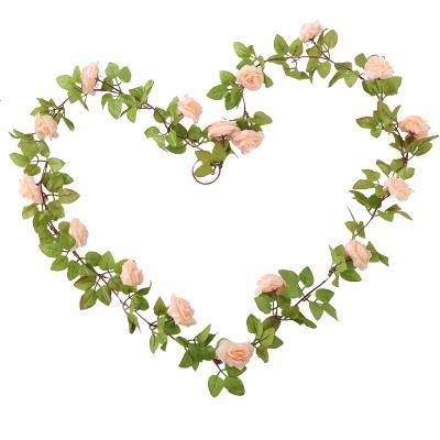 China Hot Selling Simulation 17 Heads Coastal Artificial Silk Rose Vine Garland For Home Wall Decoration Pendant Artificial Rose Ivy Vine for sale