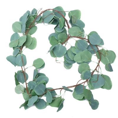 China 2022 New Hot Sale 5.5Ft Artificial Silk Dollar Greenery Garland Decorative Eucalyptus Wreath Vine Transitional Plants For Home Wedding Decor for sale