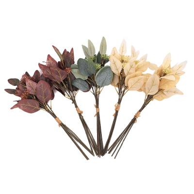 China Support Personalization Transitional Silver Dollar Eucalyptus Stems Leaf Bouquet Silk Material With Small Seeds For Wedding And Home Decoration for sale