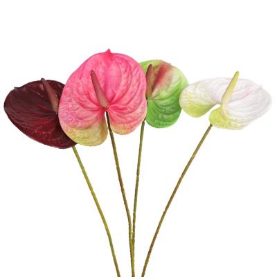 China 2022 Hot Selling Real Wedding Plant Anthurium 3D Printing Decor Single Transitional 3D Looking Artificial Flowers Printing PU Succulent Anthurium for sale