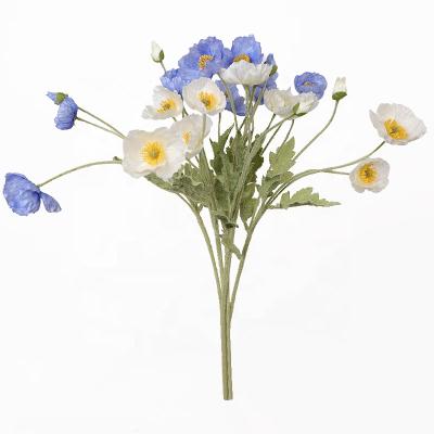 China Wholesale 4 Heads Minimalist Rosemary Corn Poppy Flocking Long Stem Flower Wall Wedding Silk Table Flowers Artificial Roses for sale