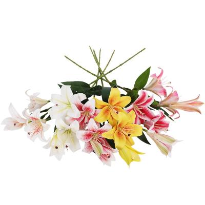 China Low Price 3 Stem Artificial Tropical Lily 3D Lily For Wedding Garden Home Decor 3 Heads Wholesale Minimalist Decorative Real Simple Touch for sale