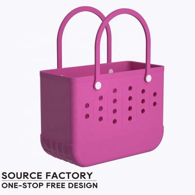 China Fashion Beach Eco-Friendly Rubber Waterproof Bag Rubber Tote Bags PVC Hollow Out Large Capacity In Multiple Colors Silicone Shopping Bag for sale