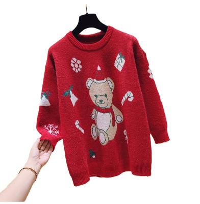 China 2021 SOVDO Anti-wrinkle Cotton Patterns Sweater Bear Jacquard Bear Jacquard Women's Funny Couples Sweaters Custom Christmas Knitting Sweater for sale