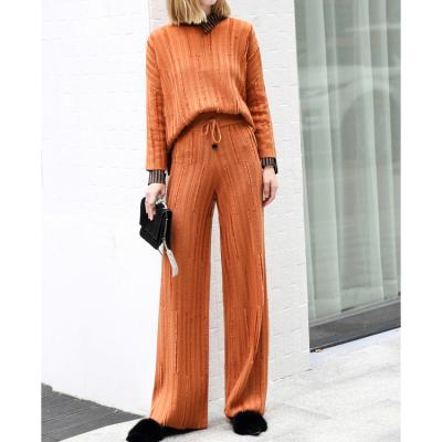 China Anti-Pilling 2 Breathable Anti-pilling 2021 New Design Autumn Winter Spring Color Pure O-Neck Half Women Knitting Sweaters And Pants Set for sale