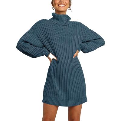 China Viable suspender turtle neck largos loose plus size 2021 women's casual long sleeve dress women's sweater maxi dress for sale