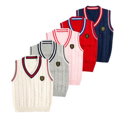 China New autumn and winter anti-shrink children knitting sweater clothing boys and girls rib letter embroeded v neck sweater children knit vest for sale