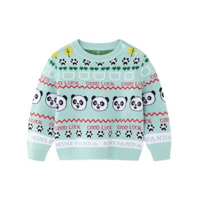 China 100% Breathable Baby Good Luck Jacquard Long Sleeve Cotton New Arrival Kids Sweaters pandan boys and girls knitted o-neck button top parent for sale