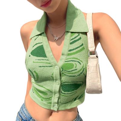 China Halter Girl Anti-Wrinkle All-match V Retro Sleeveless Straight Vest French Lapel Deep Warm Short Top Sweater Knitted Sweaters for sale