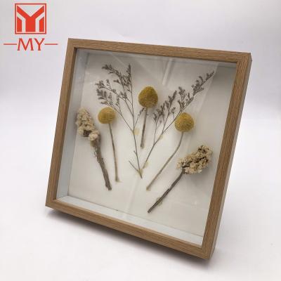 China Environmental Friendly Deep Grain Picture Frame Photo Frame MDF 3D Antique Wood Shade Box View Display Case With Dry Flower Custom Design for sale