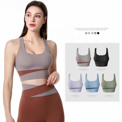 China Wholesale breathable ssupportive yoga sports bra set colorblock colorblock sublimation sports thin back high print tank top breathable bra for women for sale