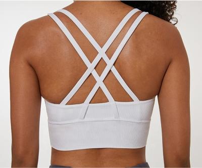 China New Women's Sports Breathable Underwear Women's Running Bra Sports Seamless Breathable Ribbed High Strength Yoga Vest Fitness Bra Sports Bra Shockproof Bra for sale