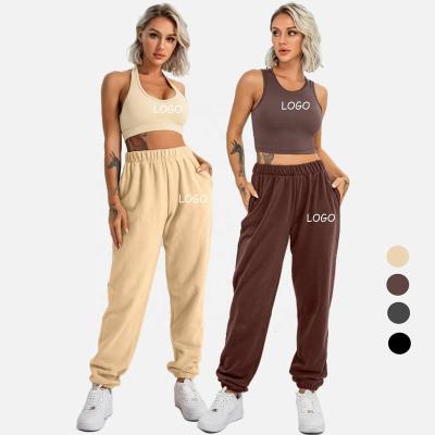 China Breathable High Neck Sports Bra Tank Top Tech Fleece Tracksuit Woman Joggerstwo Piece Pants Set Sweatpants Two Piece Set for sale