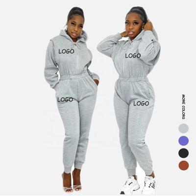 China 2021Custom Sustainable Logo Winter Plus Size Long Sleeve Zipper Up Sweat Suits Hooded Womens Overalls for sale