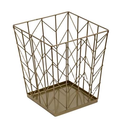 China Metal Color Stored Metal Color Decorative Dark Khaki Garbage Basket for sale