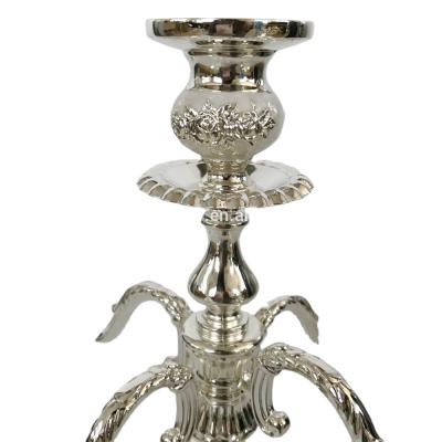 China Europe Holiday Zinc Alloy Tall Candelabra 5 Branch Headed Silver And White Color Sconce With Candlestick for sale