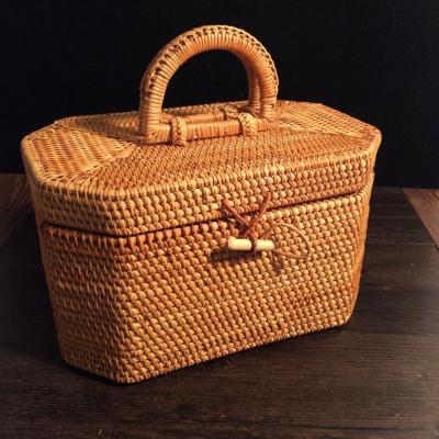 China Casual Eight Sides Weave Portable Rattan Storage Box Wicker Basket Storage Basket for sale