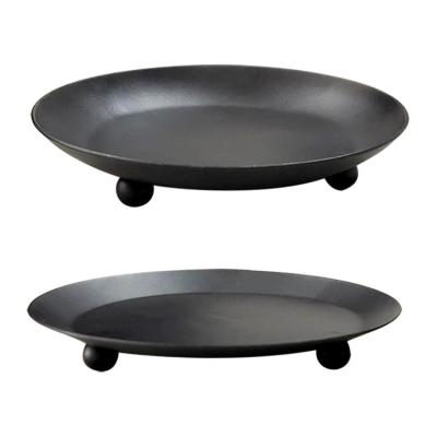 China Home Decoration Simple Metal New Wholesale Matte Wax Tool Black Tray Round Candle Dish And Stylish for sale