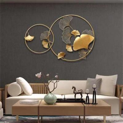 China Modern Luxury Metal Art For Living Room China Home Ginkgo Leaf Wrought Iron Wall Decoration for sale