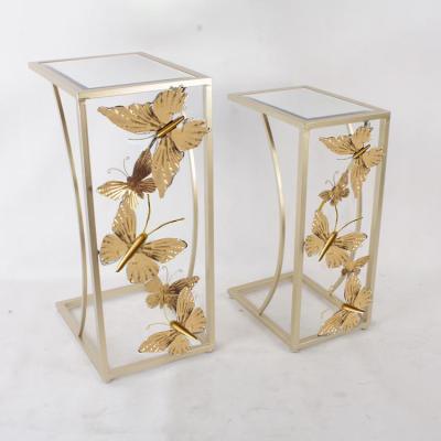 China Modern Custom Butterfly Shape Modern White Gold Metal Glass Home Console Table for sale