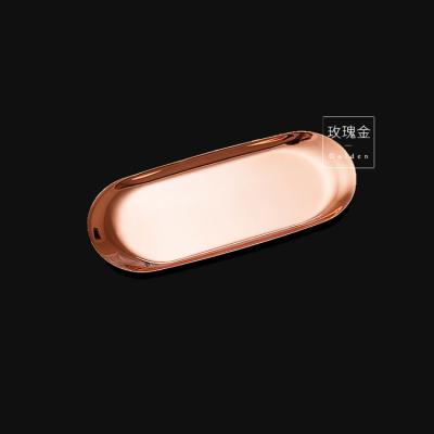 China Home Decoration Dish Metal Round Decorative Shiny Rose Gold Candle Tray For Candle for sale