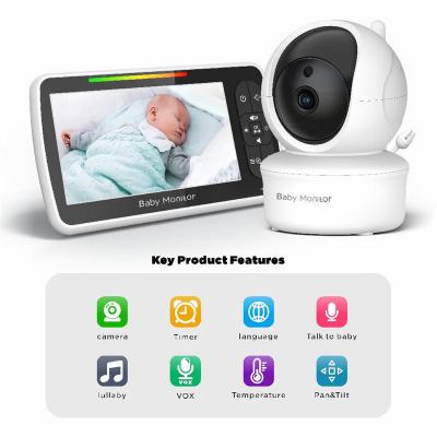 China 5 Inches White Baby Video Monitor Camera with Remote Pan Tilt Zoom Baby Care Camera for sale