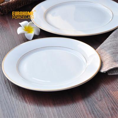 China Disposable Wholesale White Nice Design Hotel Restaurant Wedding Ceramic Porcelain With Gold Rim Dish for sale