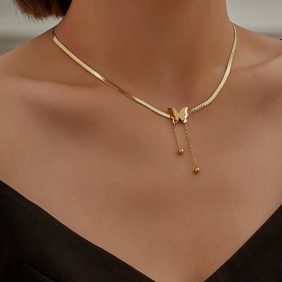 China Fashion / Eco-friendly / Waterproof / No Fade Gold Plated Butterfly Necklace Fashion Snake Chain Stainless Steel Jewelry 3d Butterfly Necklace for sale