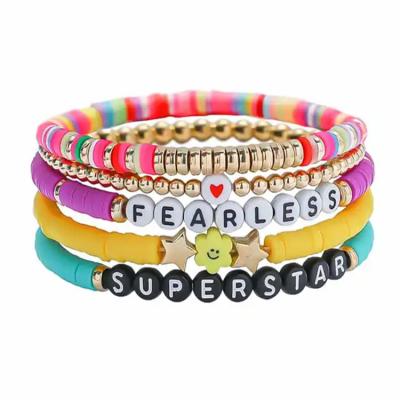 China CLASSIC Hot sale bohemian adjustable friendship stackable clay bead bracelet set kids friendship letter bead bracelets for sale