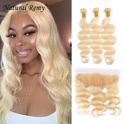 China 10A 613# Body Wave Virgin Hair 3Bundles With Frontal Brazilian Remy Human Hair 3Bundle Ombre Body Wave 613# Hair Bundle10A for sale