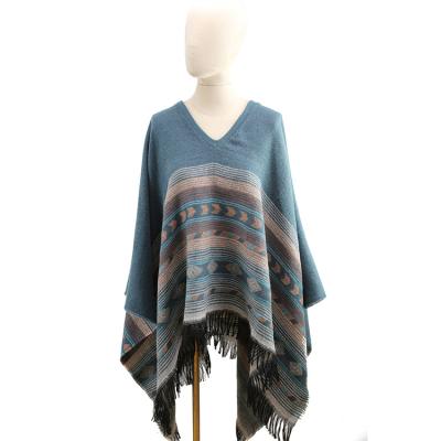 China 65%acrylic 35%polyester wholesale acrylic women latest design shawl ponchos for sale