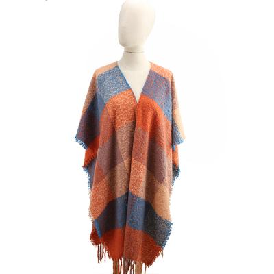 China 100%polyester pashmina acrylic plaid adult warm sweater poncho for sale