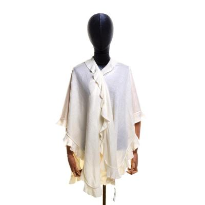 China Solid Acrylic Women's Dresses Ruffle Design Girls Knit Ponchos for sale