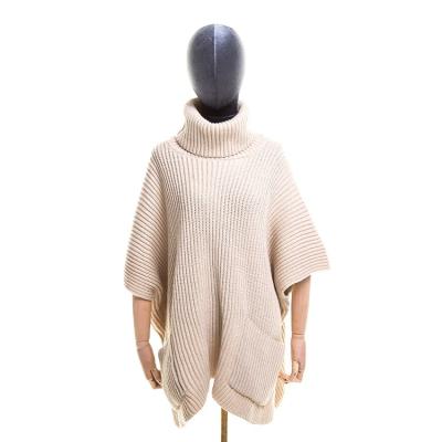 China Custom Wholesale Girls Anti Shrink Warm Pocketed Rib Knit Poncho Sweater for sale