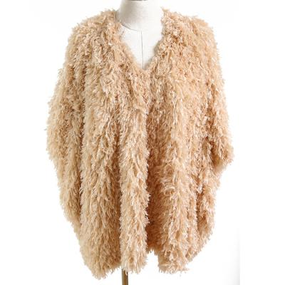 China 100%polyester Ladies Custom Acrylic Faux Fur Wearable Sweater Poncho for sale