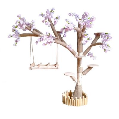 China 7ft Wooden Flower Tree Cat Climbing Tree House Cherry Scratcher Tower Scratcher 170cm Viable Floor To Large Blooms Large Cat Tree for sale