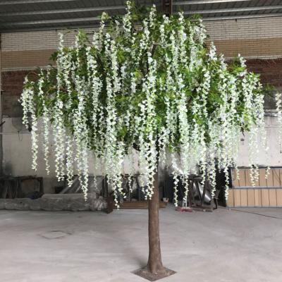 China Minimalist 4m Fiberglass Wisteria Tree Blue Wisteria Tree Artificial Flowers Bloom Tree for sale