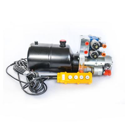 China 12v 24v dc two-manifold double acting hydraulic power unit with handle control by 1.7L wire for sale