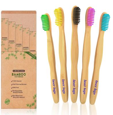 China 100% Eco-Friendly Biodegradable Bristle Nylon Bamboo Toothbrush Home Charcoal Wood Toothbrush for sale