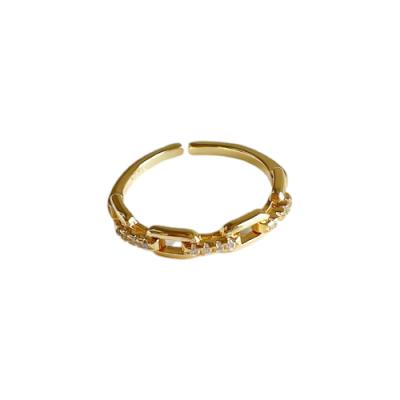 China 2021 New Fashion 18K Gold Plated Link Chain Rings 925 Sterling Silver Romantic Wholesale Women Cuban Chain Ring Female Jewelry for sale