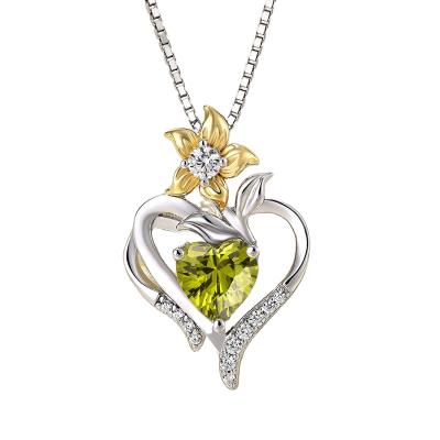 China Romantic Hot Sale Sterling Silver Lily Flower Love Heart Necklace Gemstone Pendant Jewelry For Women for sale