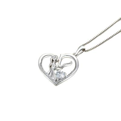 China Romantic Hot Sale Horse Necklace 925 Sterling Silver Heart Pendant 18k White Gold Plated Animal Jewelry For Women for sale