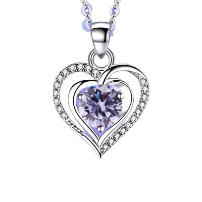 China Wholesale Romantic Heart Birthstone Pendant Necklace for Women's 925 Sterling Silver Zirconia Necklaces Christmas Valentine's Day for sale